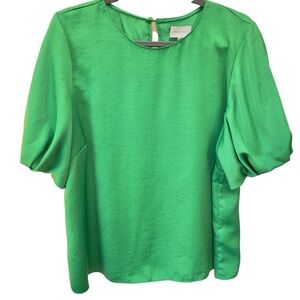 MELLODAY Kelly Green Blouse with Puff Sleeves Size X-Large
